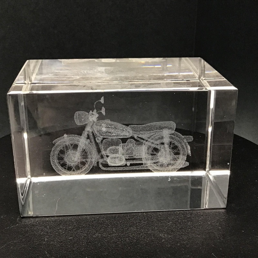 BMW R60/2 Motorcycle Laser Etched 3D Crystal Glass Paperweight 1960's